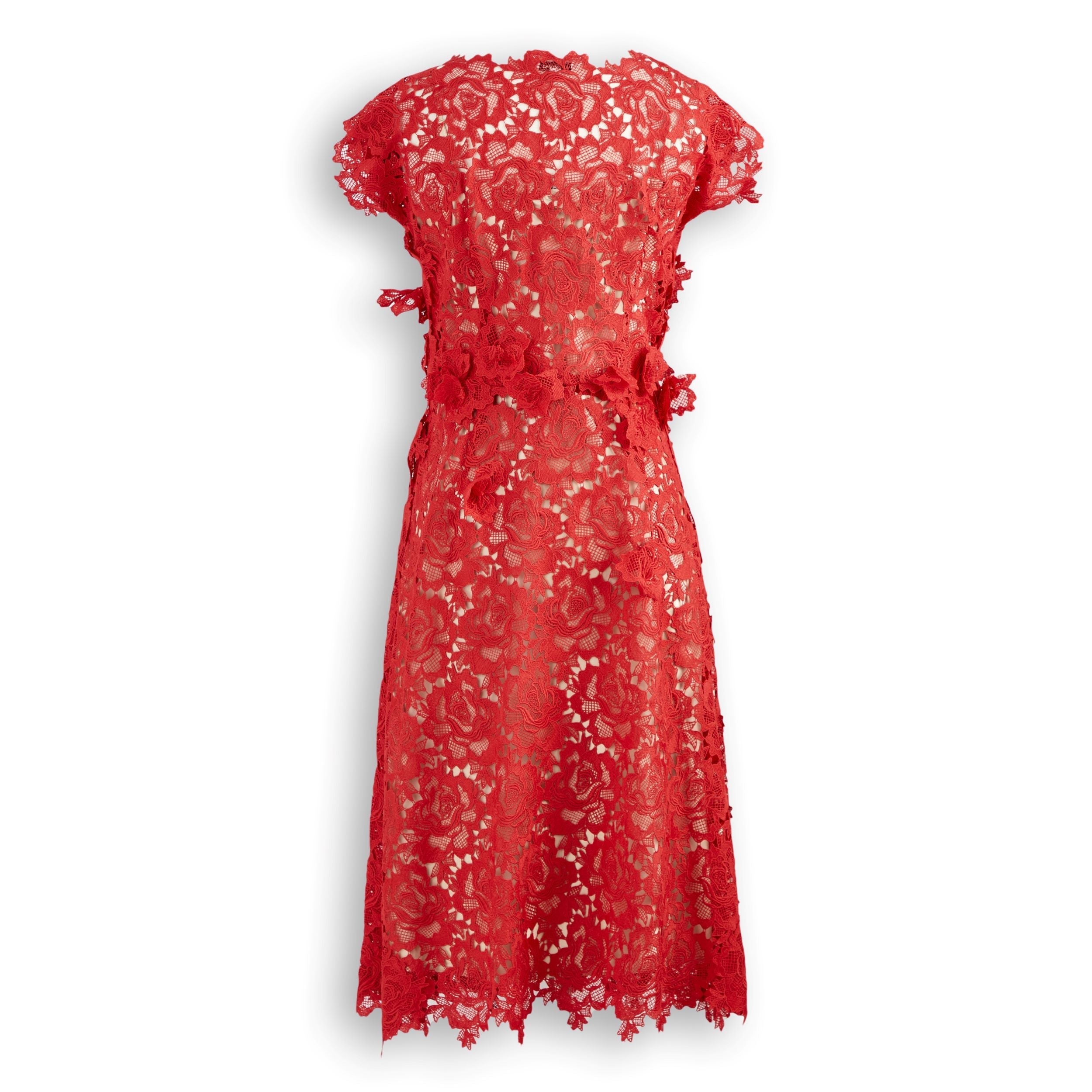 3D Flower Scalloped Edge Lace Dress Red