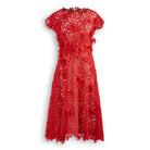 3D Flower Scalloped Edge Lace Dress Red