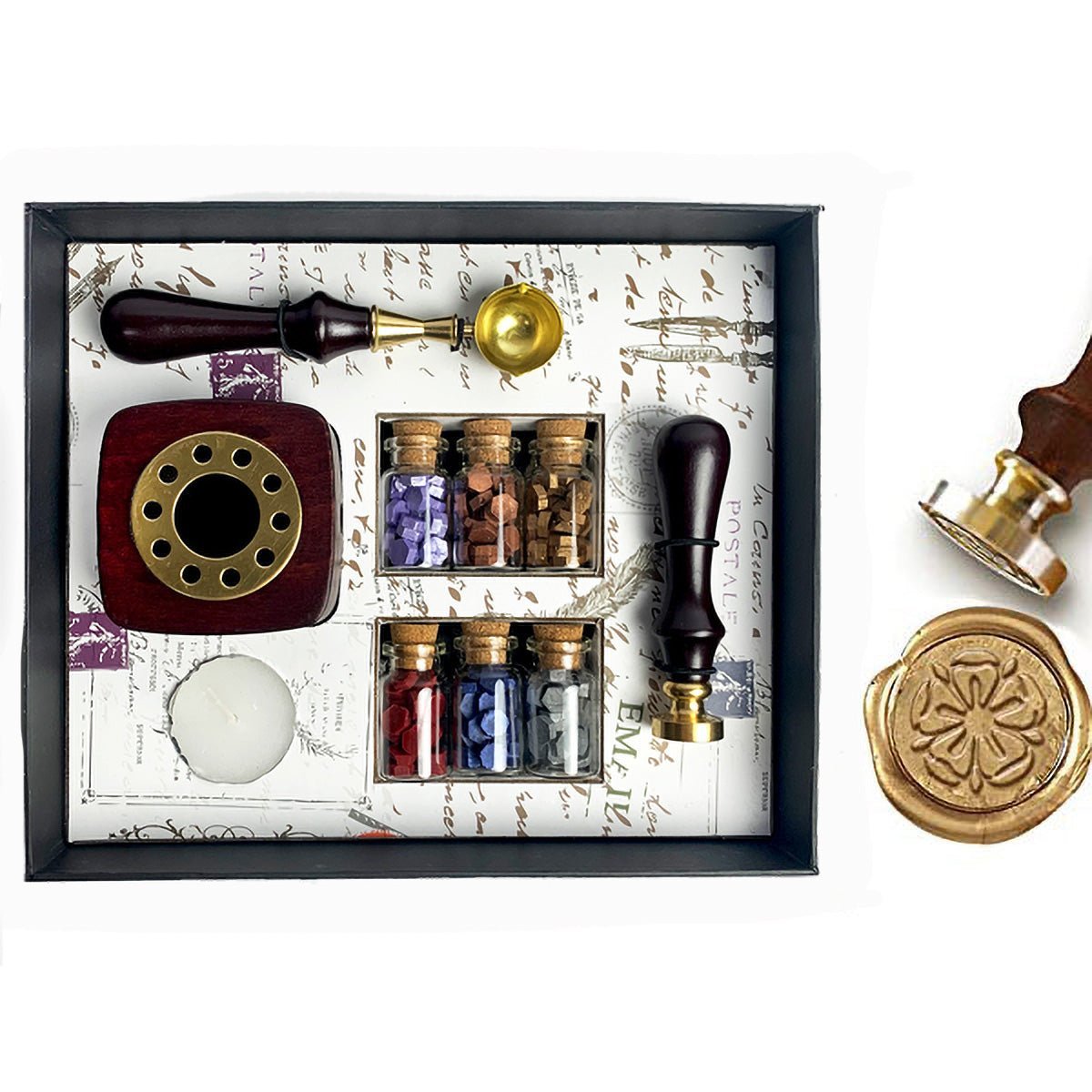 Bead Sealing Wax Kit with 6 colors Sealing Wax Beads, Melting Pot, Candle and SpoonNo Stamp - I'll add my own