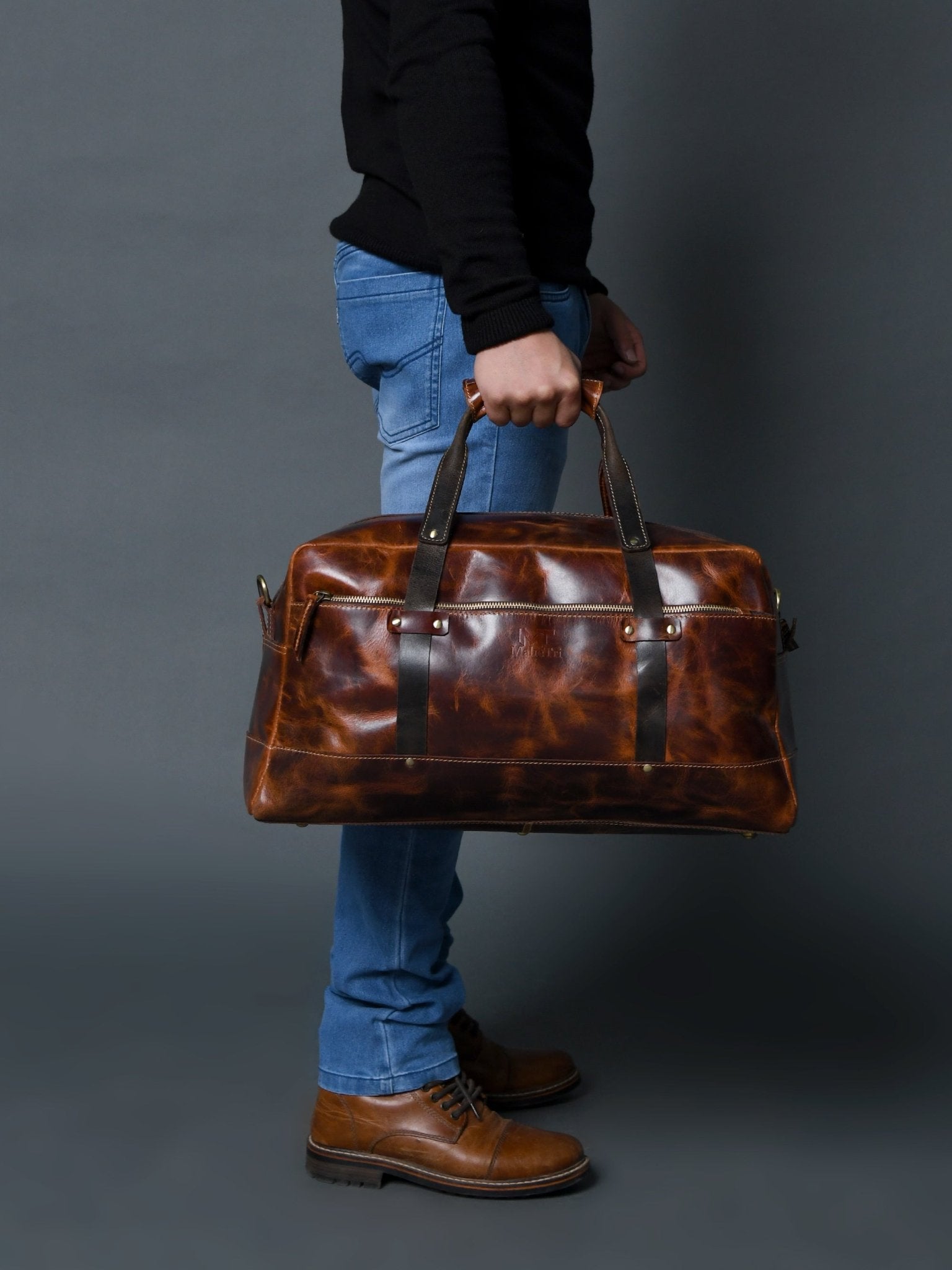 Espresso Elegance Carry on Duffle, Saddle Tan