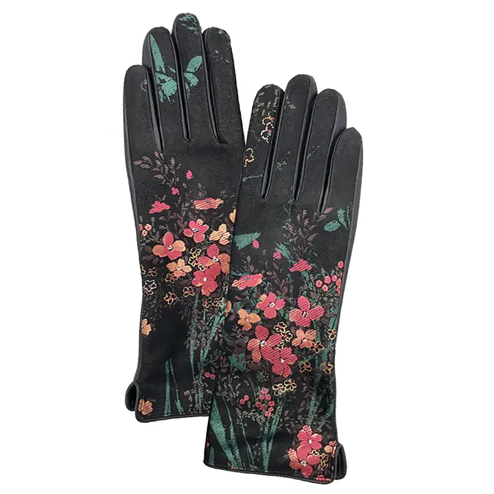 Floral Printed Leather GlovesBlack Floral