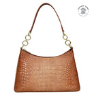 Hand Painted Croc Embossed Hobo with Chain StrapCaramel