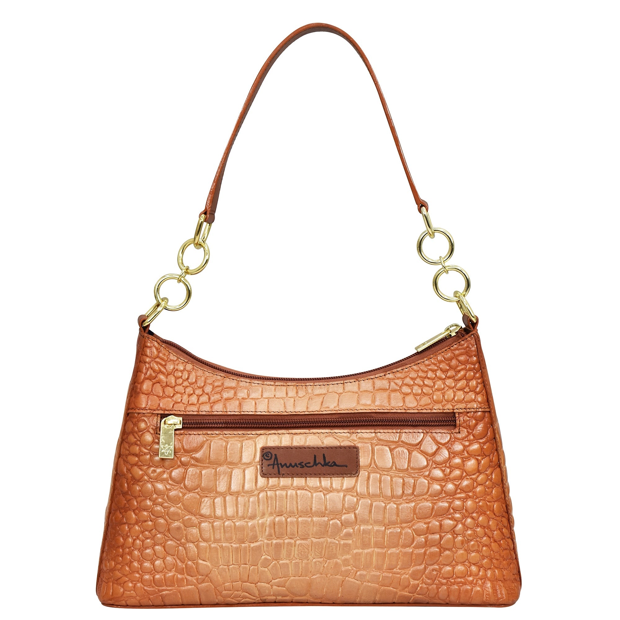 Hand Painted Croc Embossed Hobo with Chain StrapCaramel