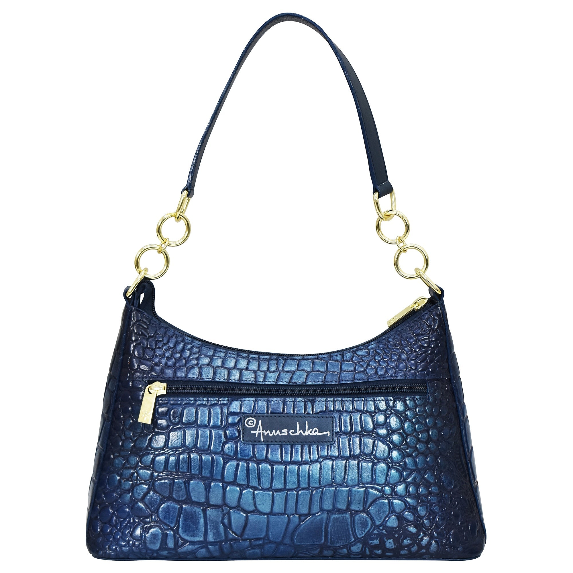 Hand Painted Croc Embossed Hobo with Chain StrapSapphire