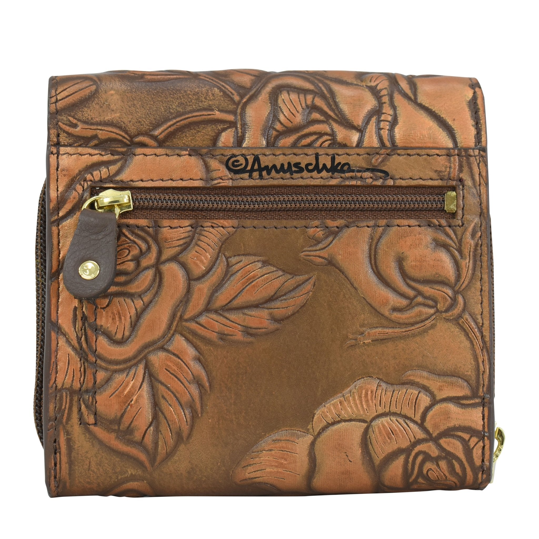 Hand Painted Embossed Leather Crossbody OrganizerRose Bronze