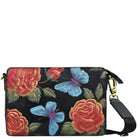 Hand Painted Embossed Triple Compartment CrossbodyRose Black