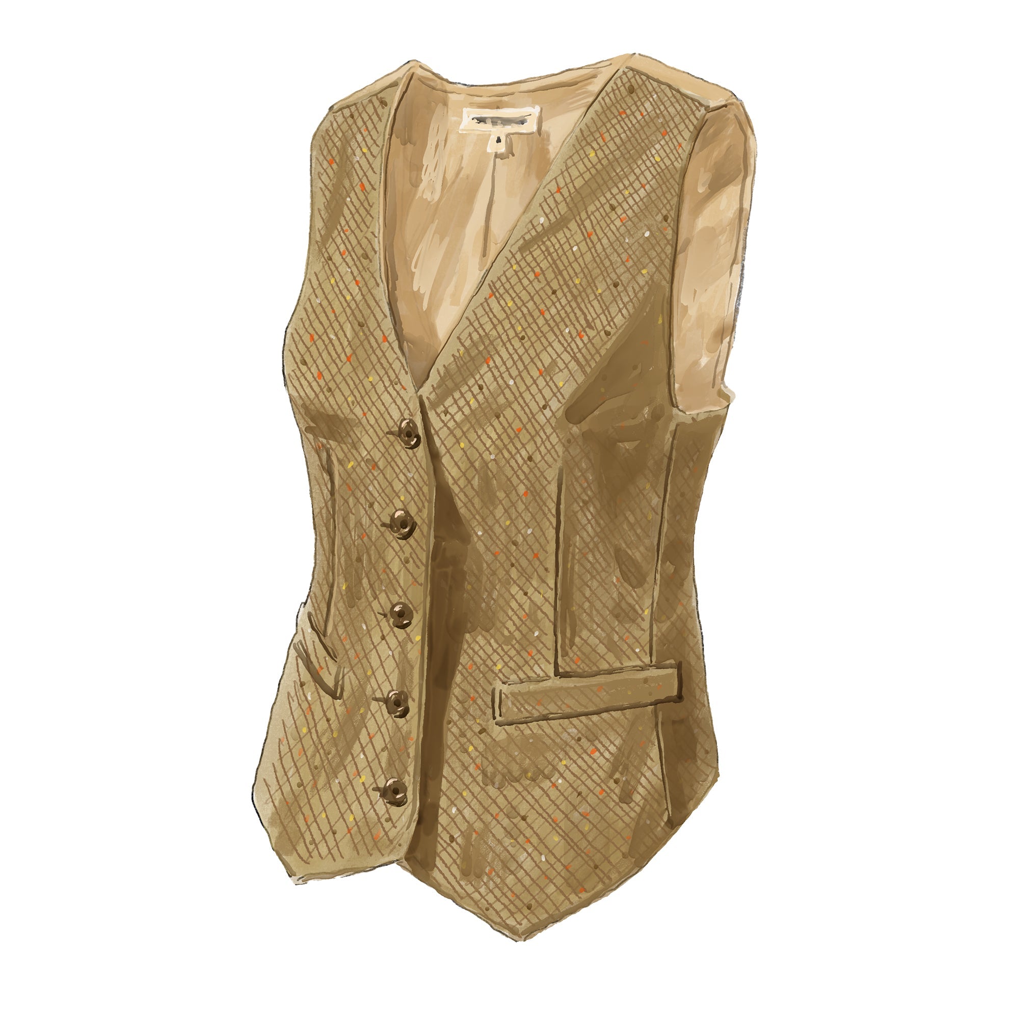 Women's tweed waistcoat, camel colored. 