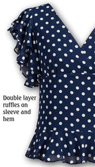 J. Peterman Women's Silk Modern-Fitted Double Layer Flutter Sleeve V-Neckline Blouse - Navy and White Polka Dots