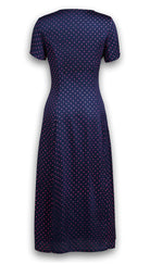 J. Peterman Women's V-Neckline Short Sleeve Button Front Satin Flowy Maxi Dress with Mini Polka Dots