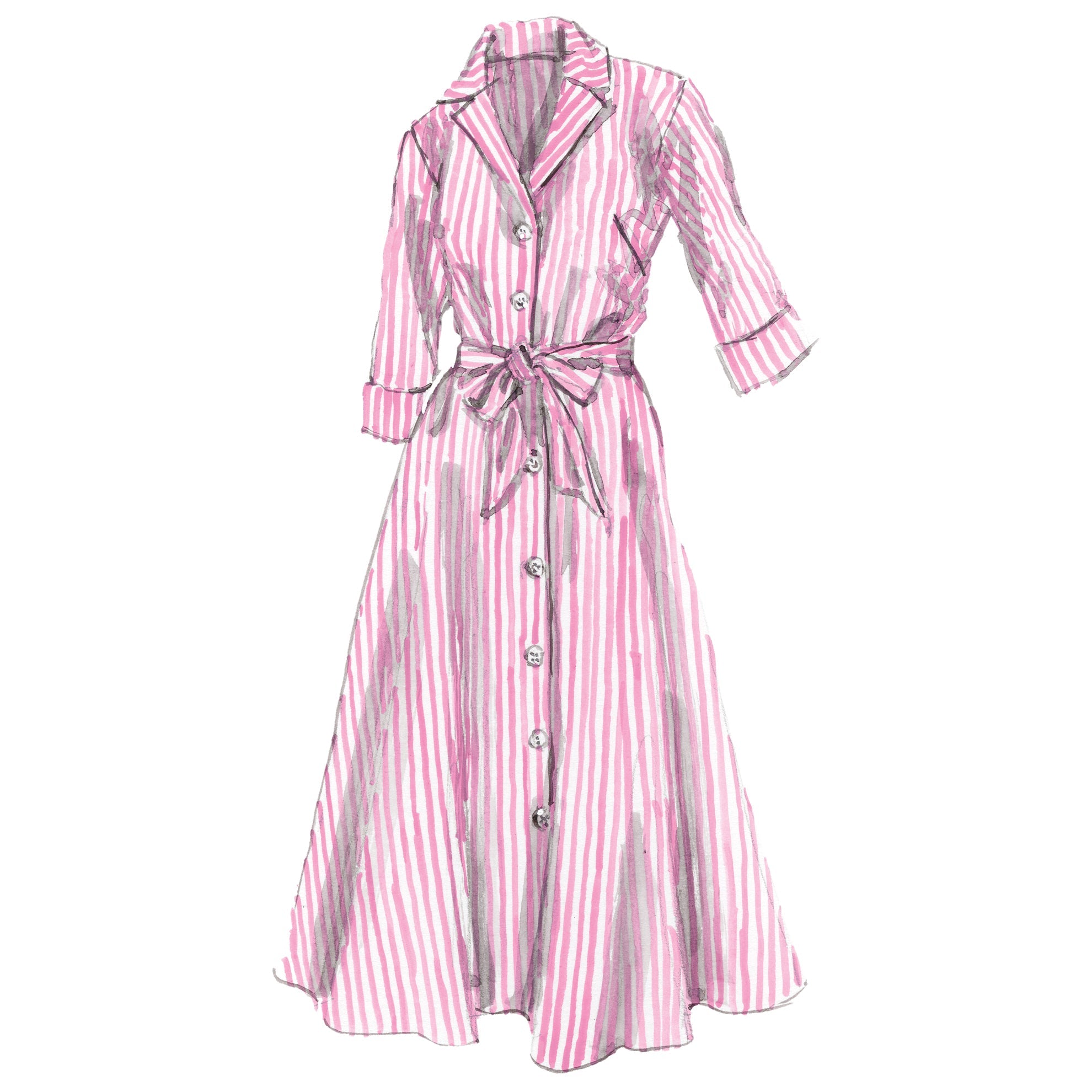 Long - Sleeve 1947 DressPink White Stripe