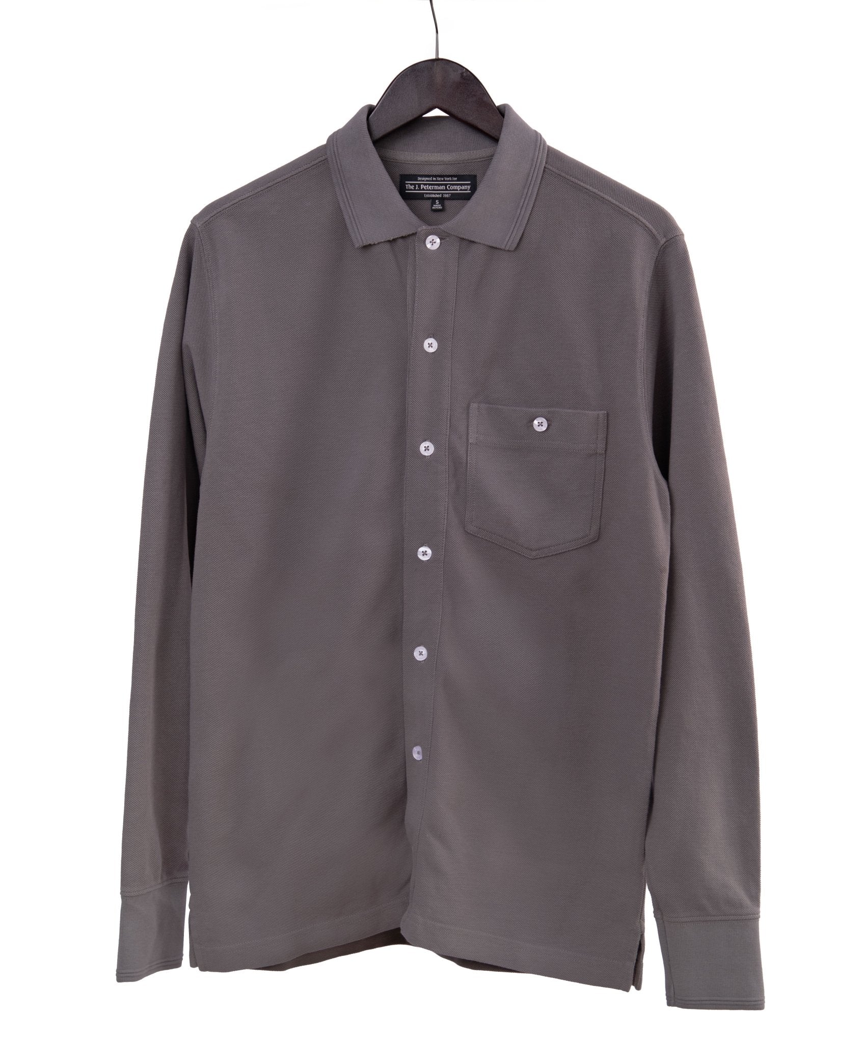 Long Sleeve Pique Polo ShirtGrey