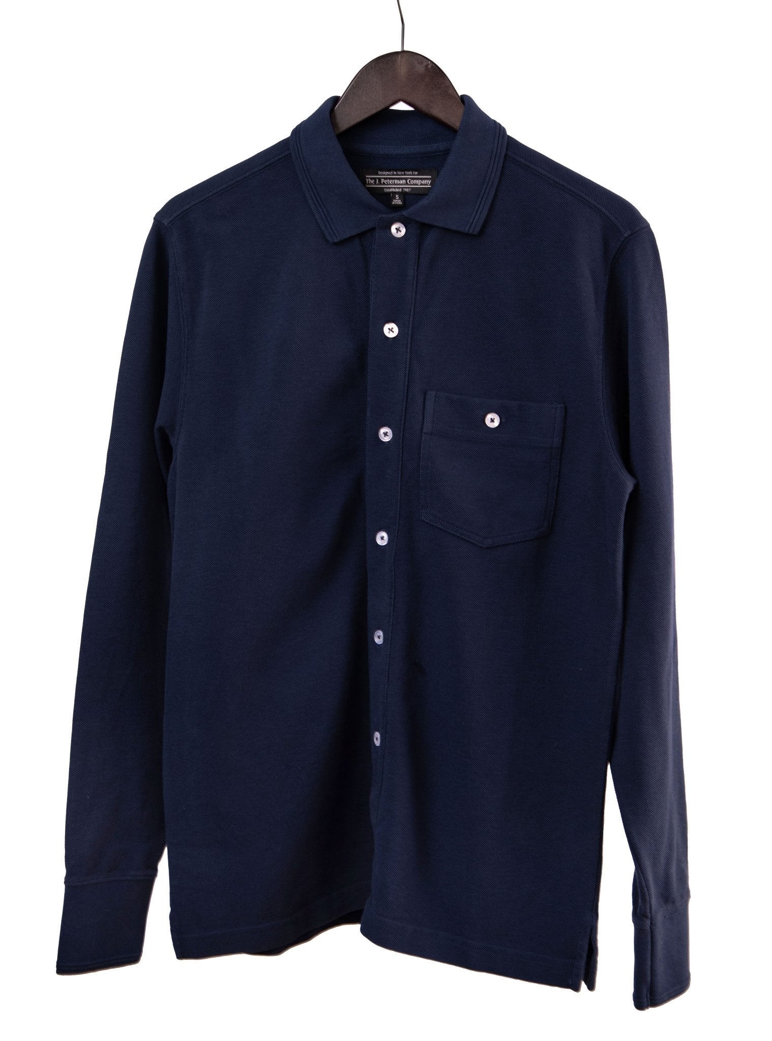 Long Sleeve Pique Polo ShirtNavy