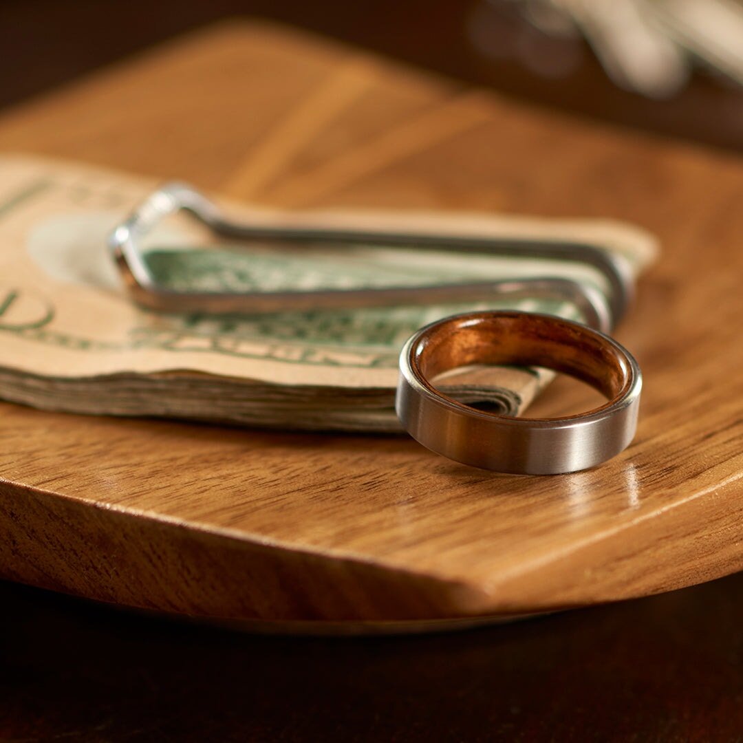 The "Guthrie" Brushed Titanium + Wood Ring6mm