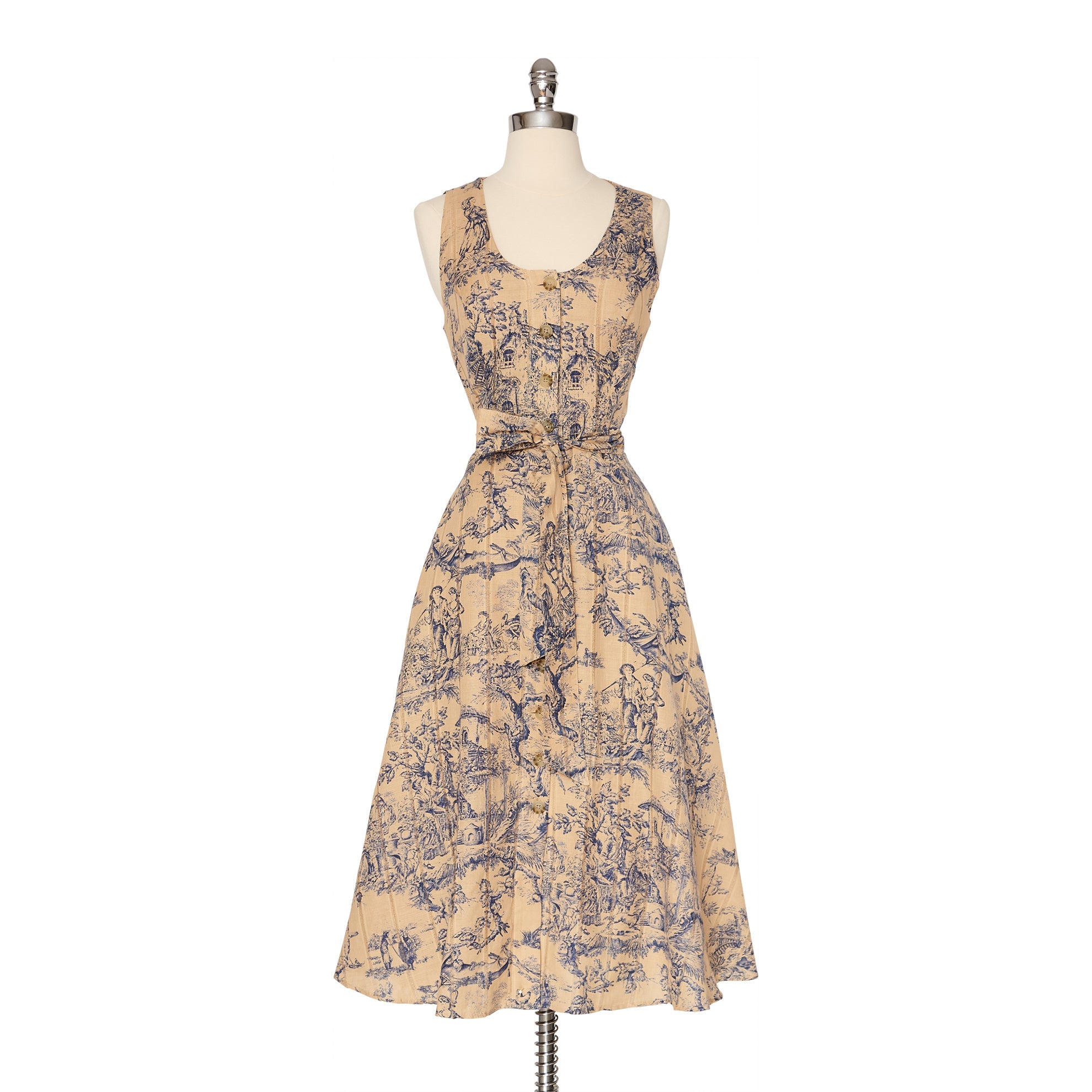 Toile Print DressBlue Beige