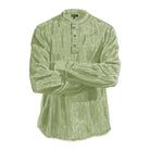 Men's 100% cotton, waffle knit, long-sleeve henley shirt in a bright sage green color.