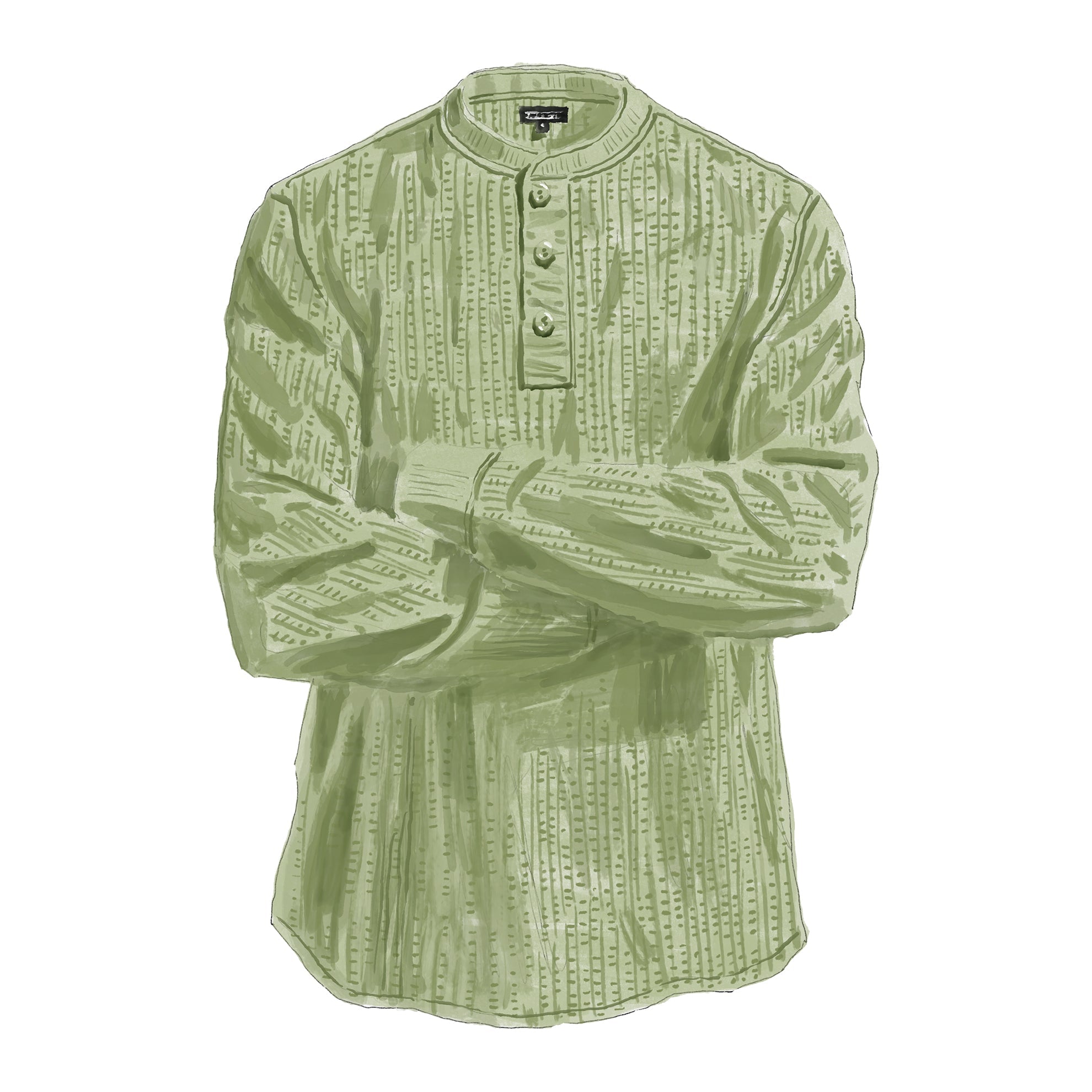 Men's 100% cotton, waffle knit, long-sleeve henley shirt in a bright sage green color.