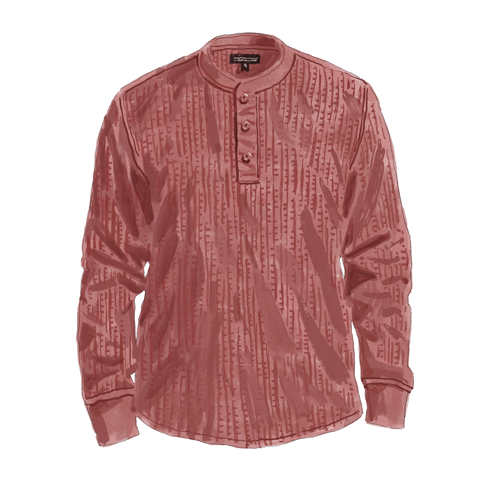 Men's 100% cotton, waffle knit, long-sleeve henley shirt in the color rust.